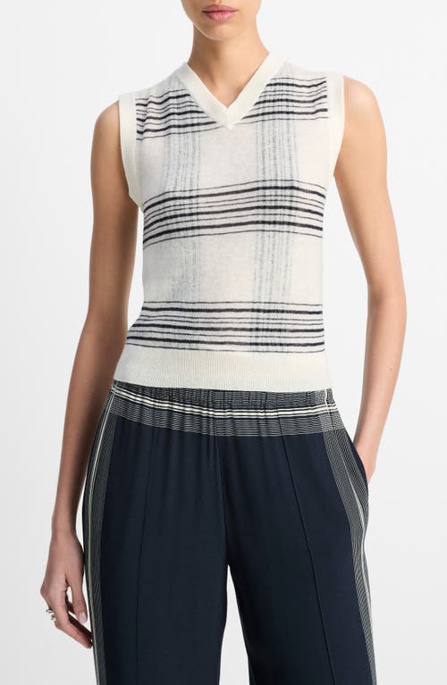 Vince Plaid V-neck Wool Sweater Vest In White