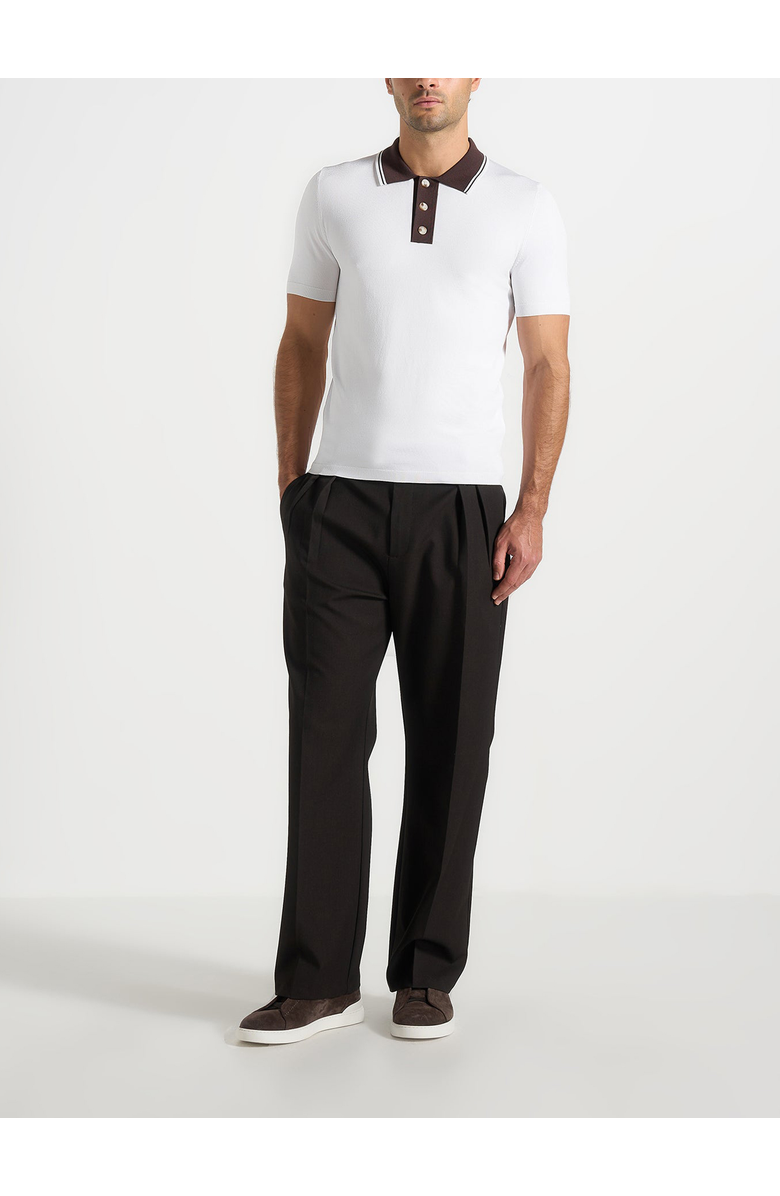 Manière De Voir Roux Contrast Detail Luxe Knit Polo Shirt, Alternate, color, White