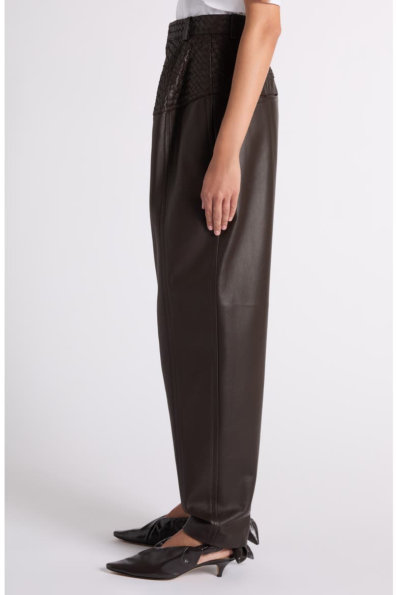 Intrecciato Panel Leather Trousers, Alternate, color, 2608 DARK CARRUBO