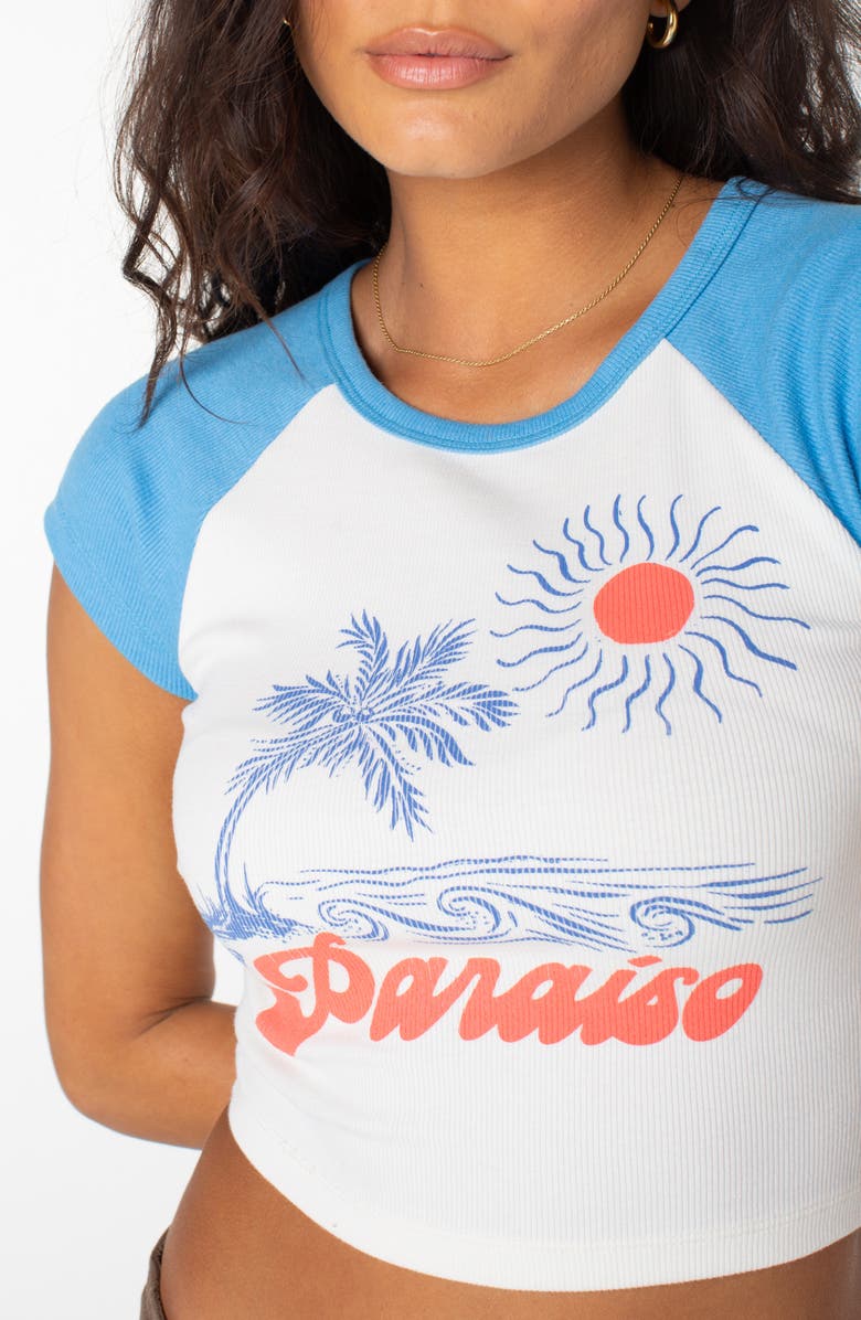 Roxy Paraiso Rib Crop Graphic T-Shirt, Alternate, color, Azure Blue Solid