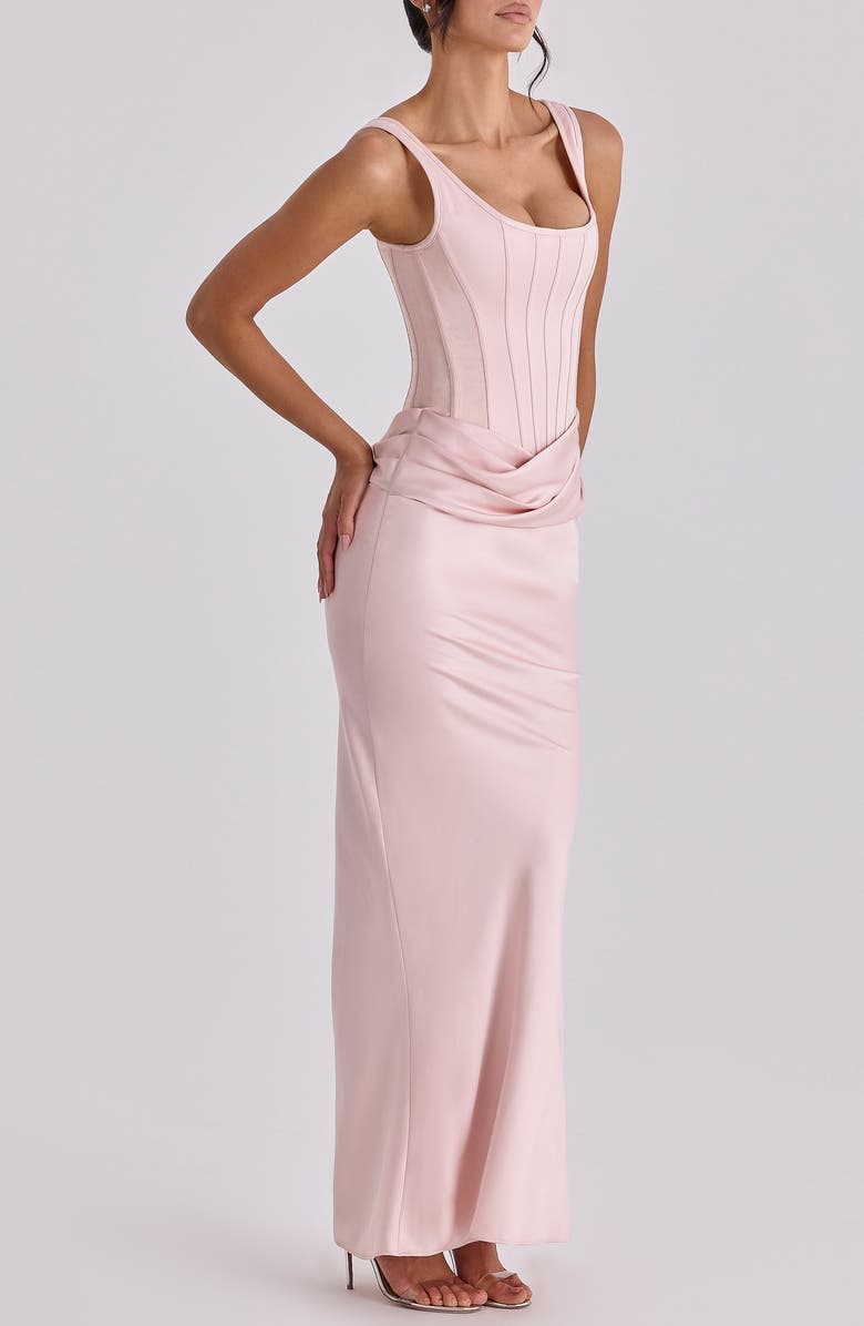 HOUSE OF CB Kira Corset Bodice Satin Gown, Alternate, color, Blush