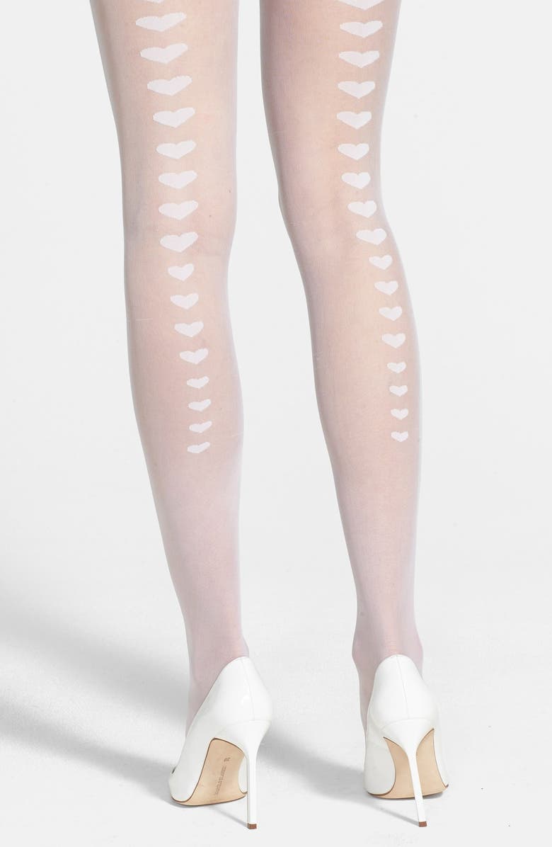 Betsey Johnson Heart Back Seam Sheer Tights, Main, color, 