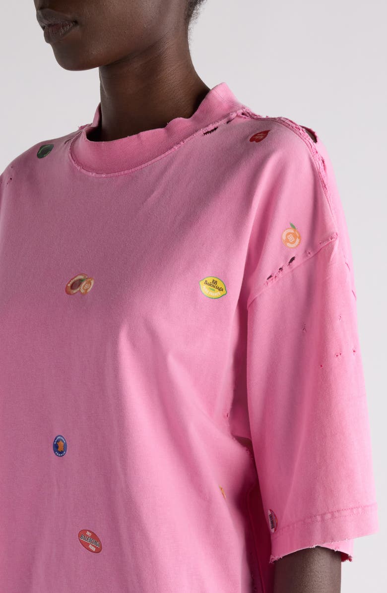 Balenciaga Medium Fit Fruity Distressed Graphic T-Shirt, Alternate, color,