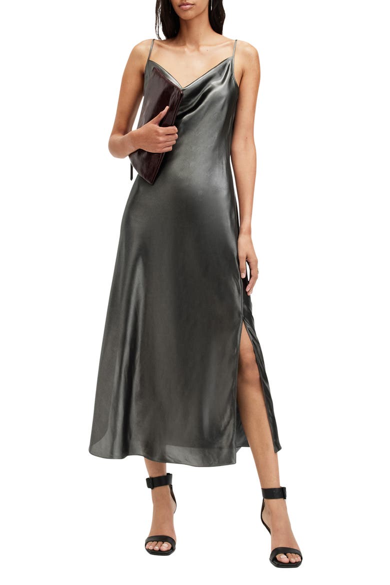 Hadley Metallic Satin Slipdress, Main, color, METALLIC GREY