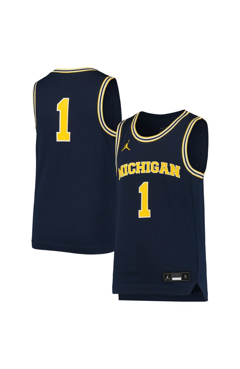 Jordan Brand Youth Jordan Brand #1 Navy Michigan Wolverines Team Replica Basketball Jersey, Main, color, 