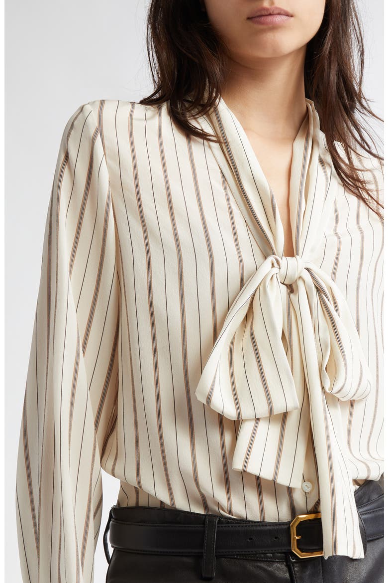 Angelique Stripe Tie Neck Silk Shirt, Alternate, color, BRANDY STRIPES