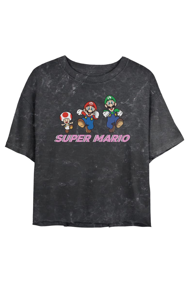 Junior's Nintendo Super Mario Trio  Graphic T-Shirt, Main, color, Black