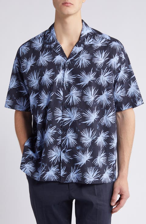 Drew Palm Print Stretch Camp Shirt