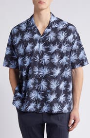 BOSS Drew Palm Print Stretch Camp Shirt
