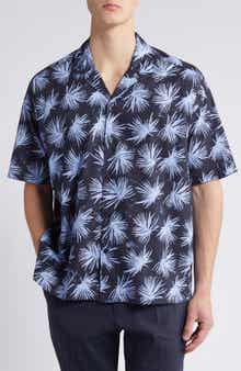 BOSS Drew Palm Print Stretch Camp Shirt