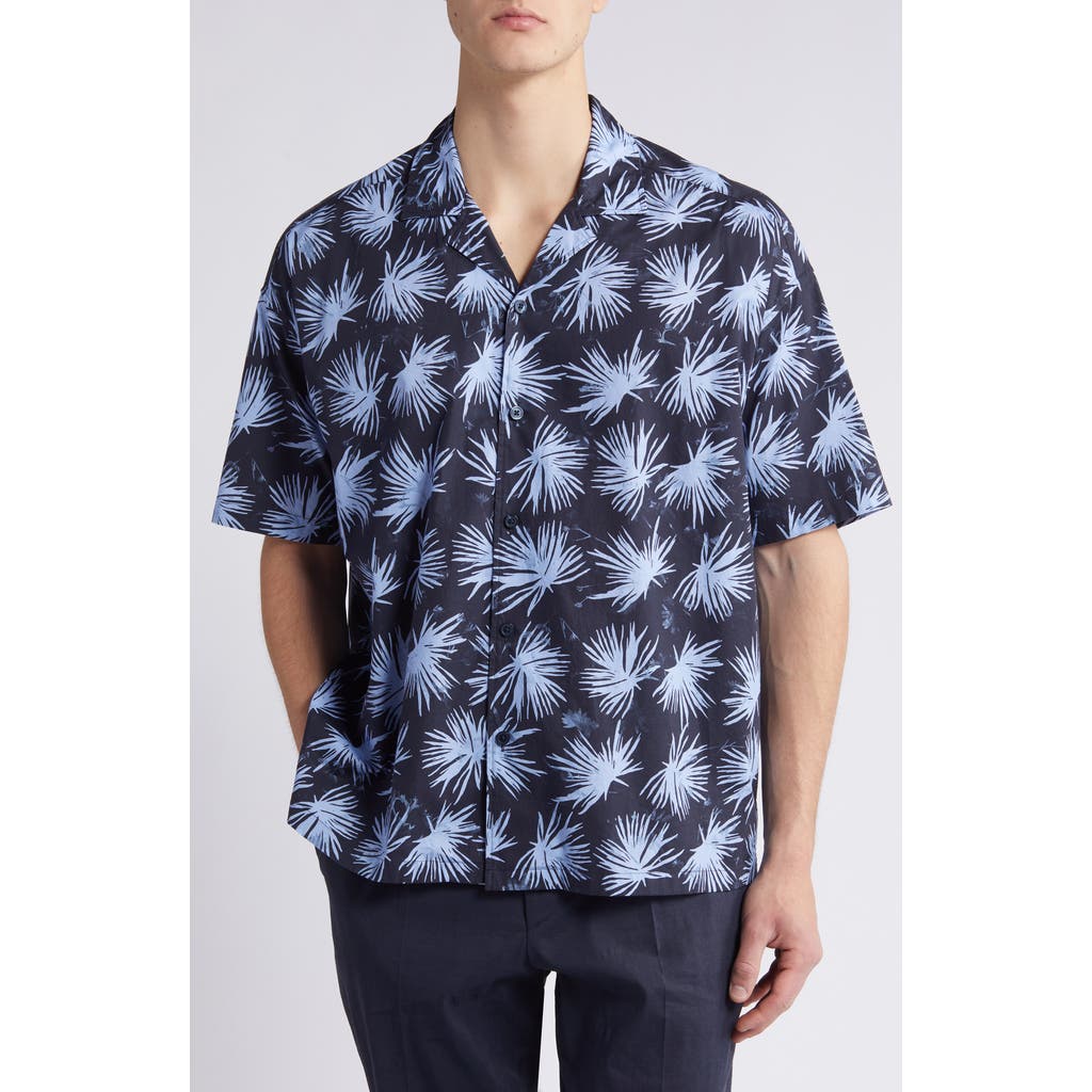 Hugo Boss Boss Drew Palm Print Stretch Camp Shirt