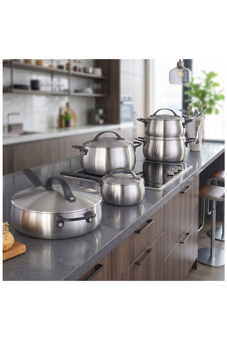 Belly Tri-Ply Stainless Steel 10-Piece Cookware Set, Alternate, color, SMOKEY BLACK