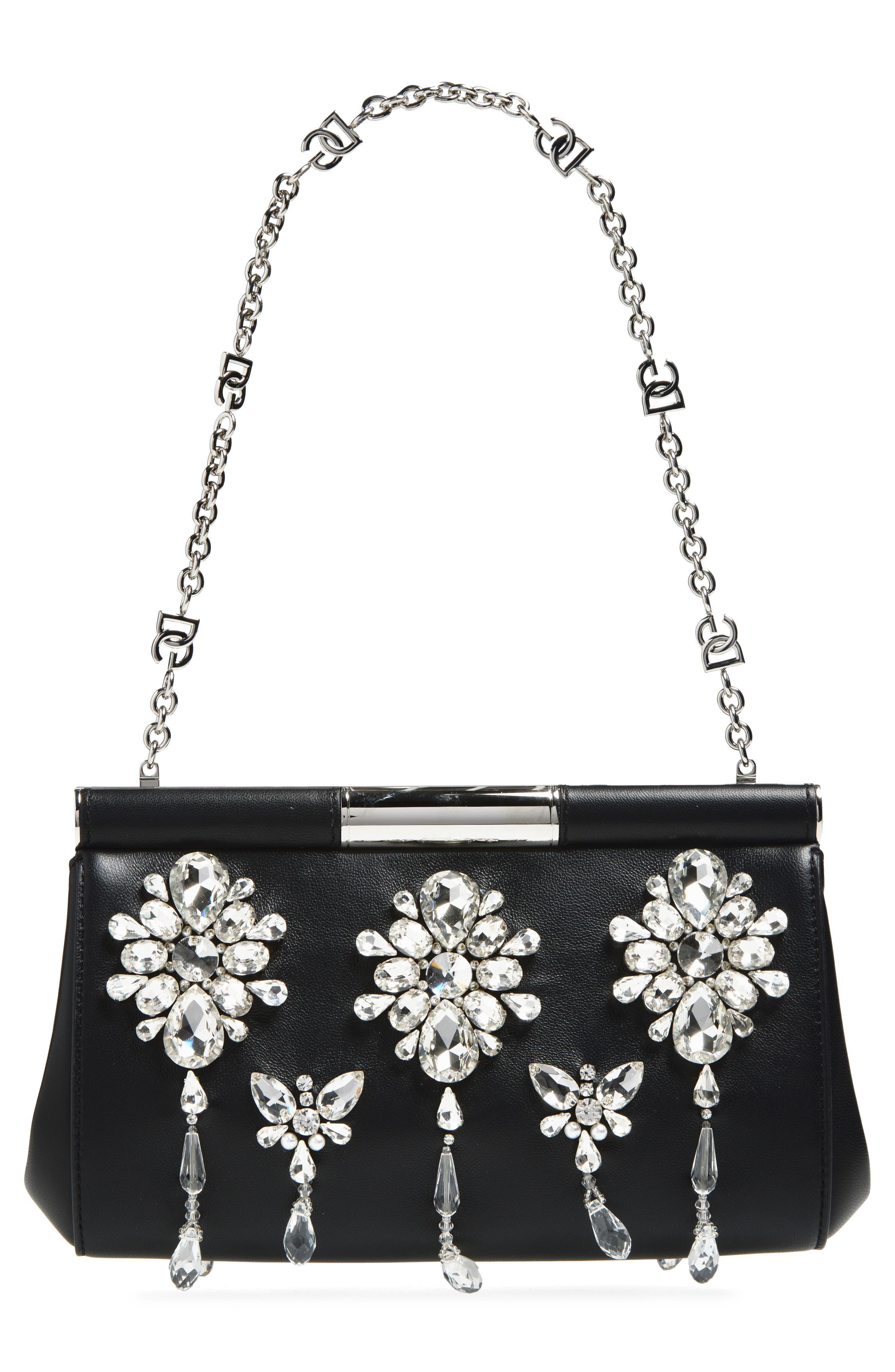 Dolce&Gabbana Marlene Crystal Shoulder Bag, Alternate, color, 80999 Nero