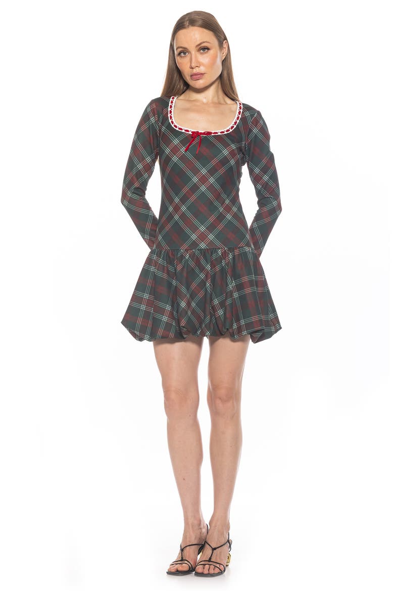 Rach Bubble Hem Drop Waist Dress, Alternate, color, GREEN PLAID