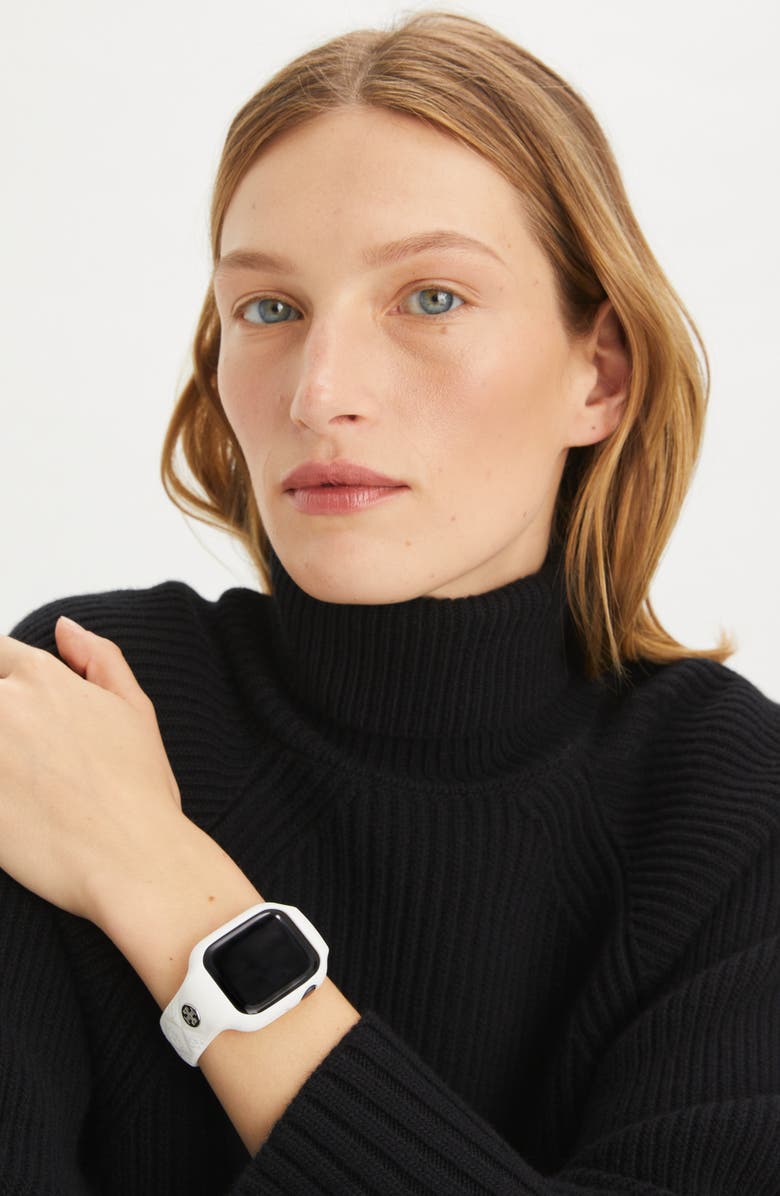 Tory Burch T Monogram Silicone Apple Watch<sup>®</sup> Watchband, 41mm, Alternate, color, White