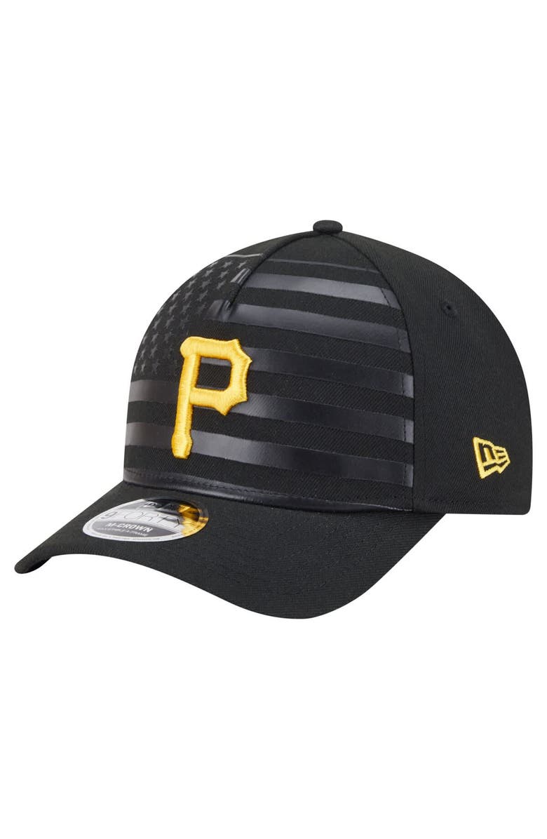 New Era Men's New Era Black Pittsburgh Pirates American Flag 9FORTY M-Crown A-Frame Adjustable Hat, Main, color,