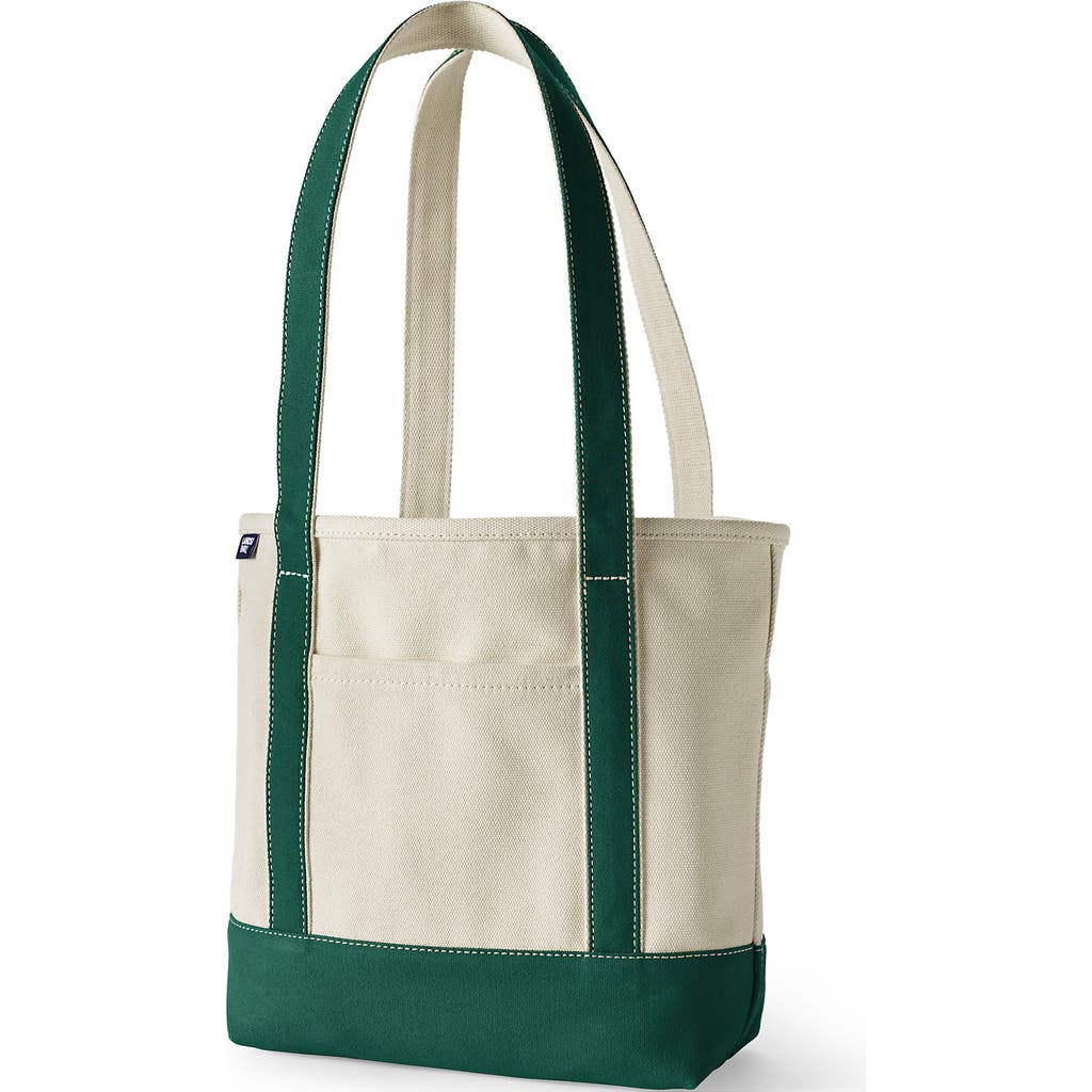 Lands' End Open Top Long Handle Canvas Tote Bag In Natural/bright Spruce