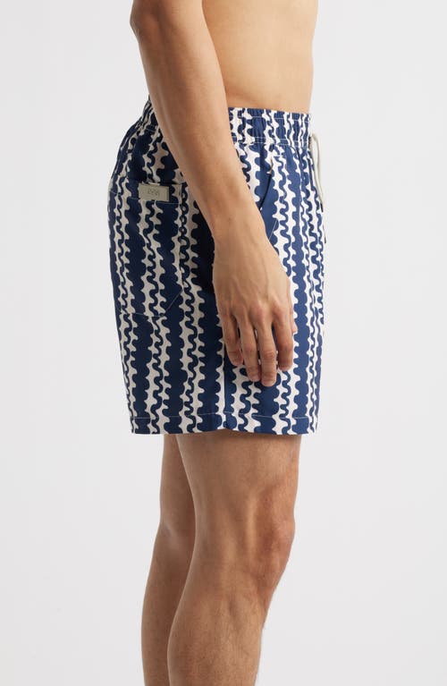 Oas Blue Scribble Relaxed Fit Swim Trunks In Blue