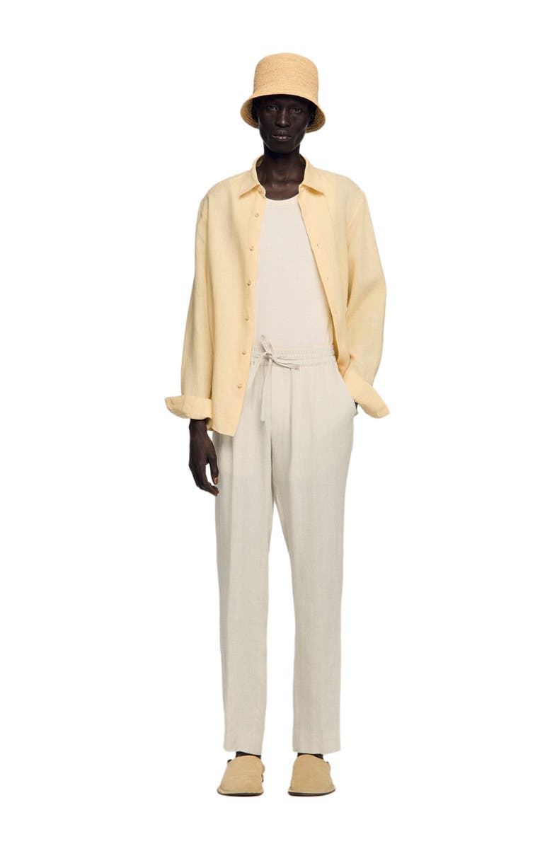 SANDRO Elasticated linen trousers, Alternate, color, Ivory