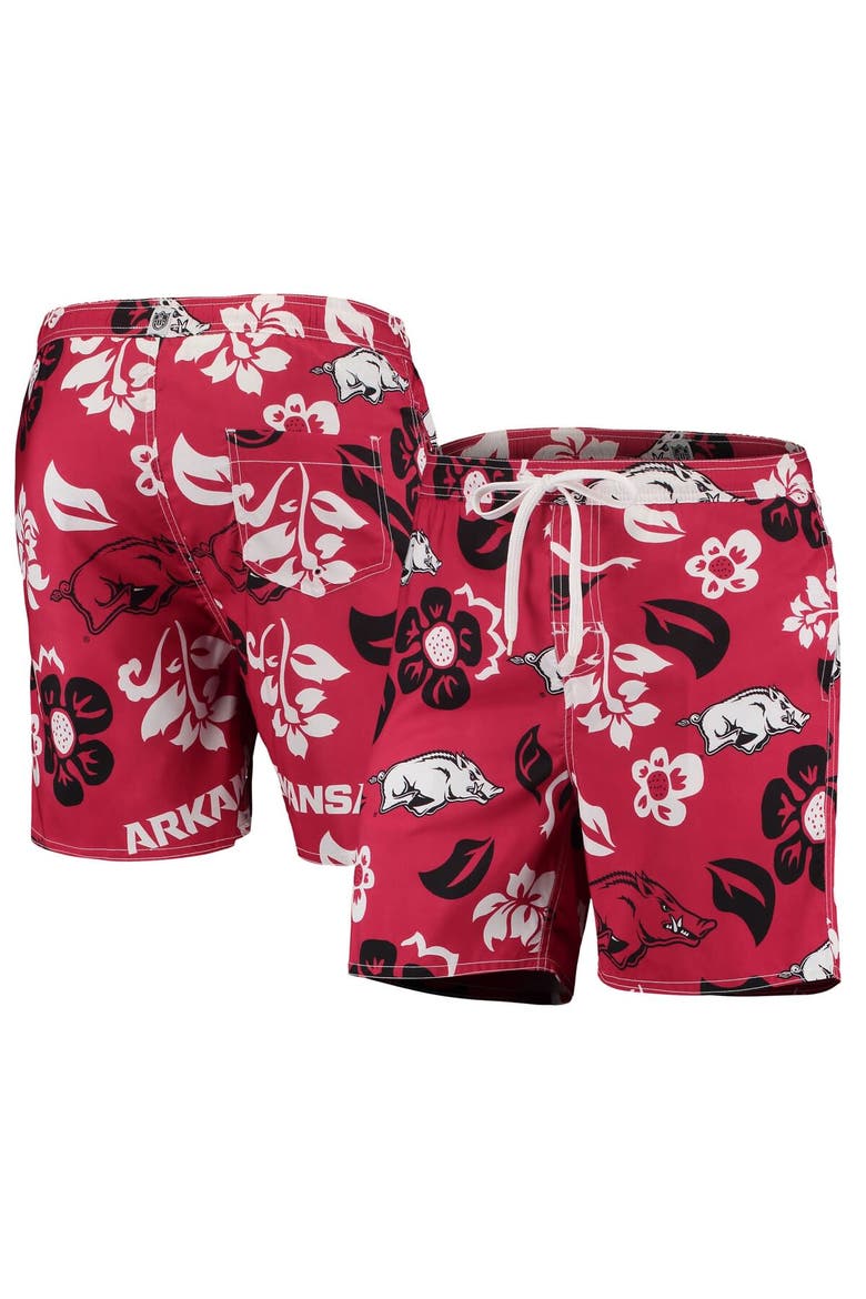 Men's Wes & Willy Cardinal Arkansas Razorbacks Floral Volley Logo Swim Trunks, Alternate, color, Cardinal