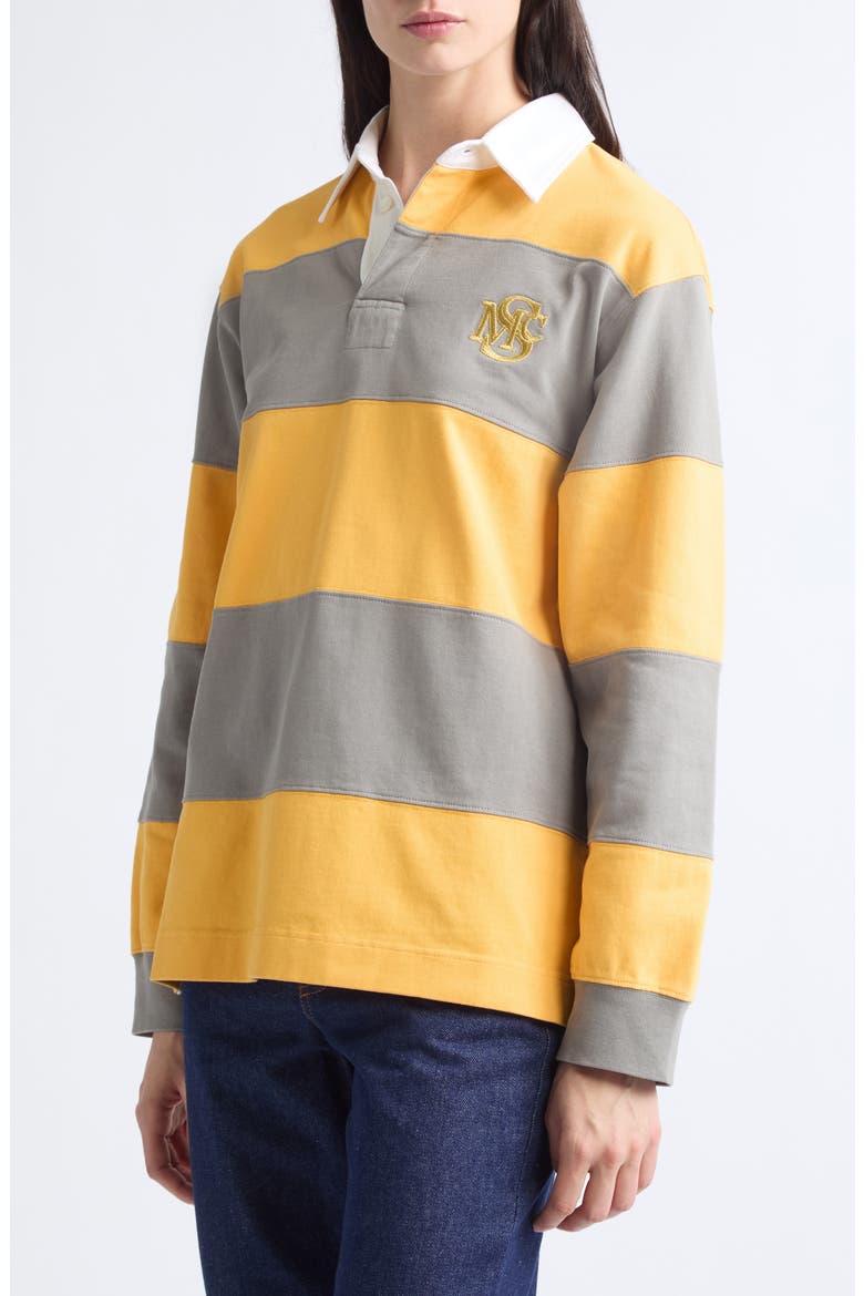 Embroidered Crest Colorblock Stripe Long Sleeve Rugby Polo, Alternate, color, YELLOW/ TAUPE