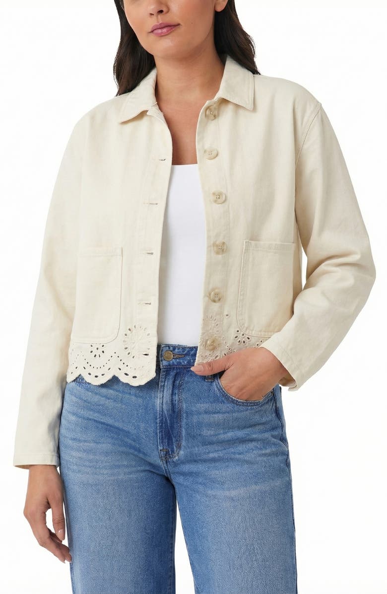 Kensie Scalloped Crop Shirt Jacket, Alternate, color, Ecru