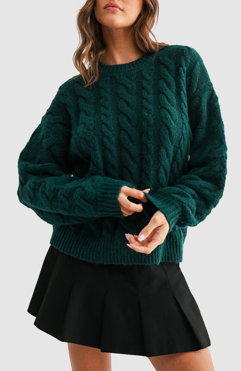 All in Favor Oversize Cable Knit Sweater, Main, color, Hunter Green