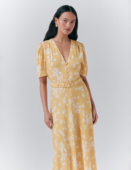 Ghost London Jemima Crepe Floral Belted Midi Dress In Animal Print