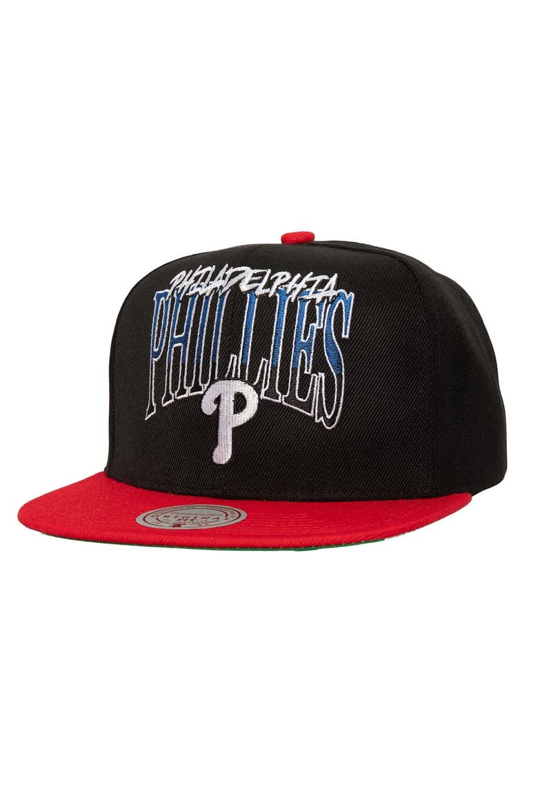 Men's Mitchell & Ness Black Philadelphia Phillies Rise Up Snapback Hat, Main, color, Black