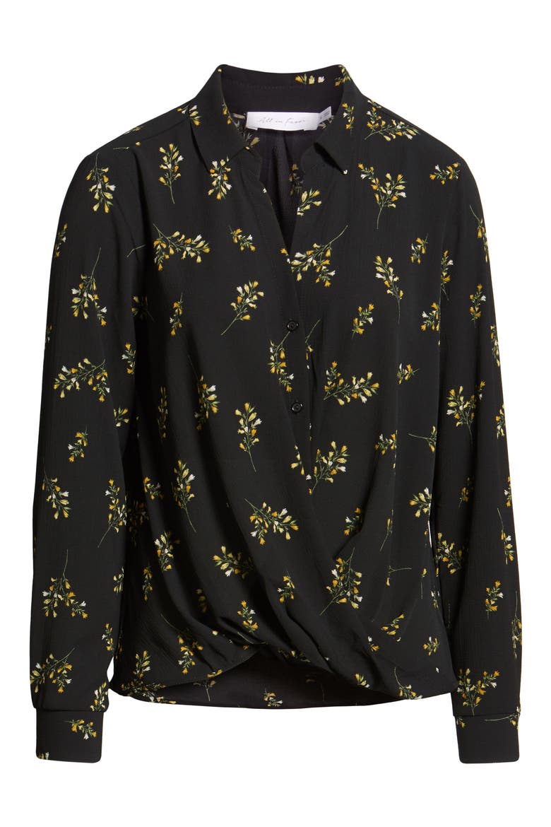 Patterned Drape Front Blouse, Alternate, color, BLACK