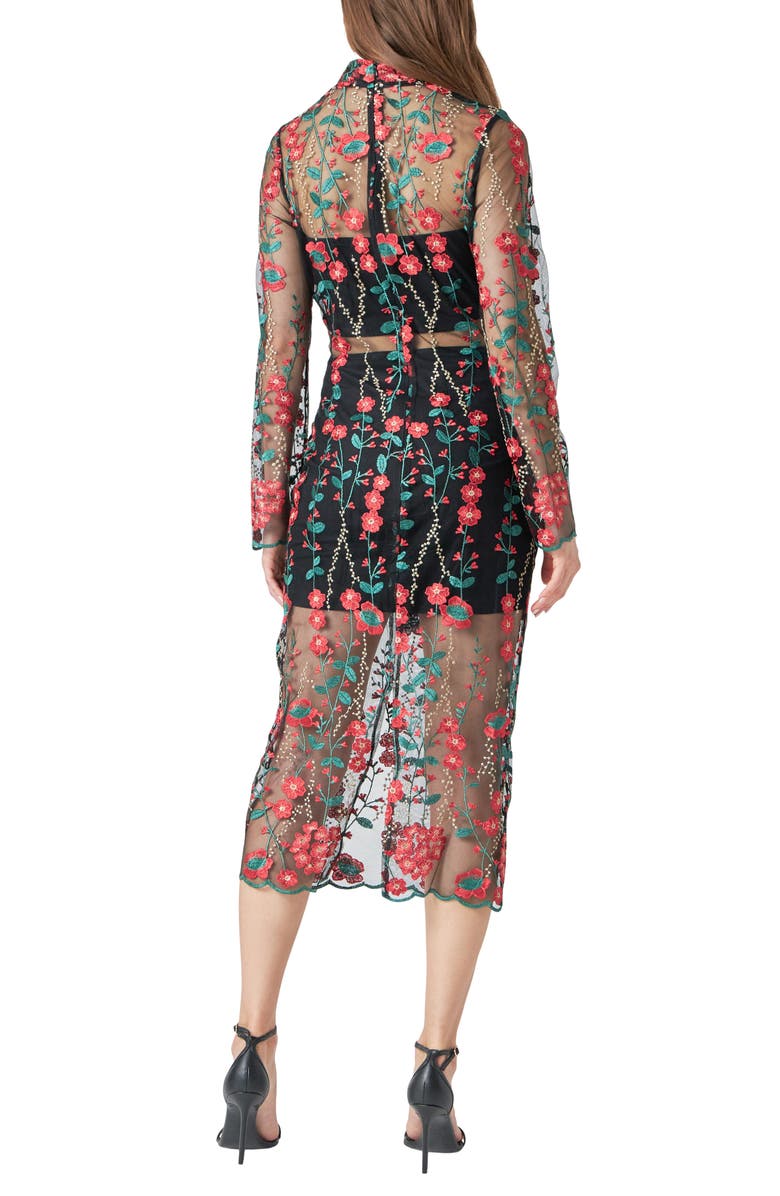 Endless Rose Floral Embroidered Long Sleeve Midi Dress, Alternate, color, Red Multi
