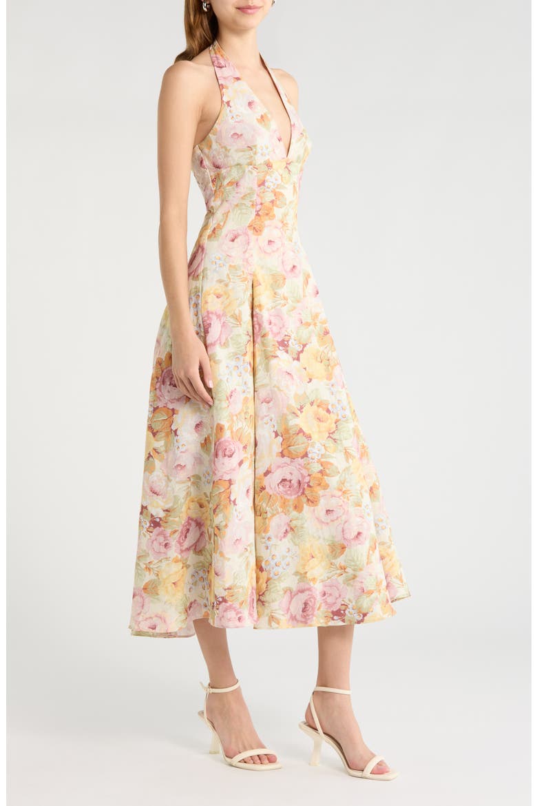 Murano Floral Linen Halter Dress, Alternate, color, GIARDINO