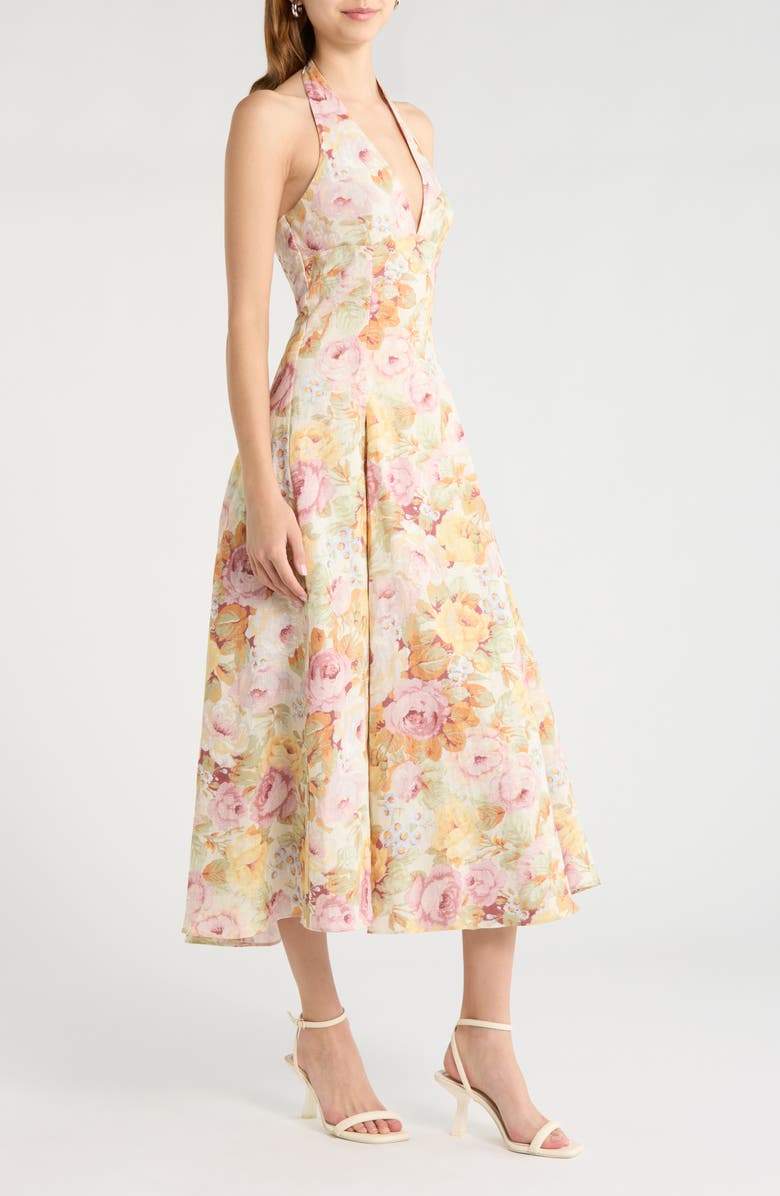 Faithfull the Brand Murano Floral Linen Halter Dress, Alternate, color, Giardino