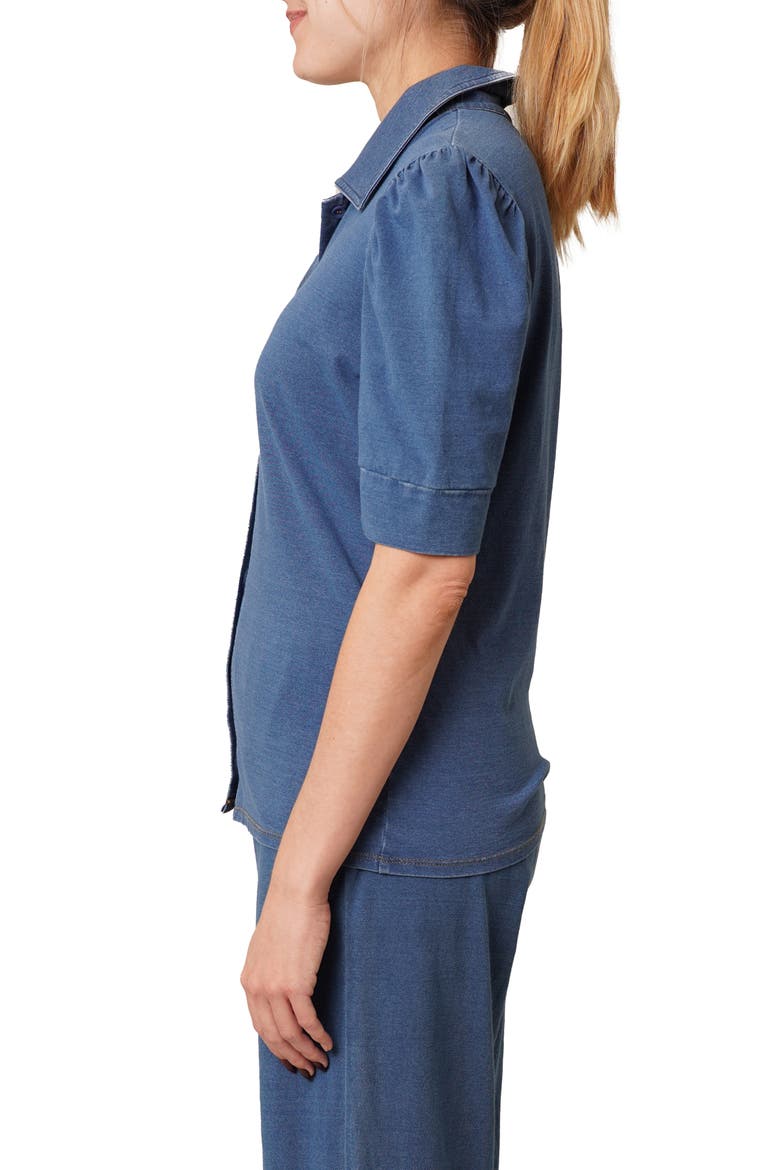 Puff Sleeve Button-Up Shirt, Alternate, color, MED WASH