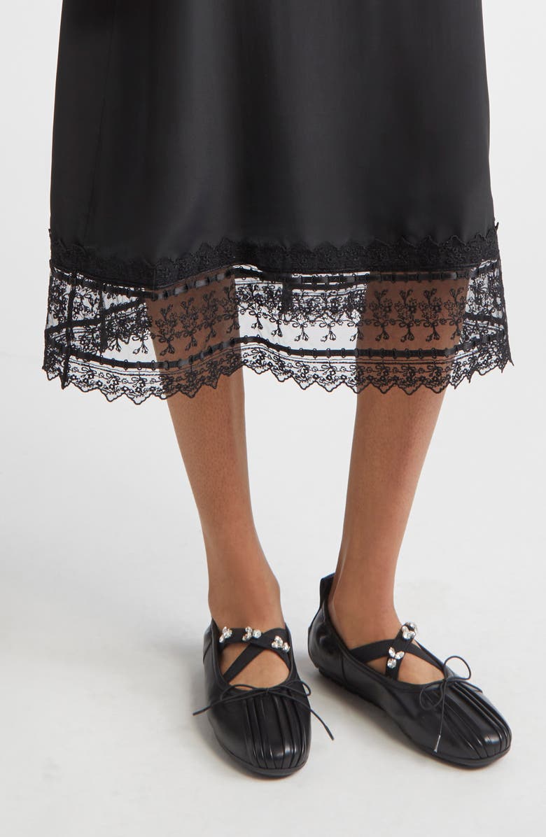 Simone Rocha Scoop Neck Lace Trim Midi Dress, Alternate, color, Black