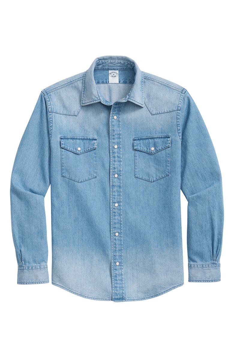 Brooks Brothers Faded Denim Snap-Up Western Shirt, Main, color, 