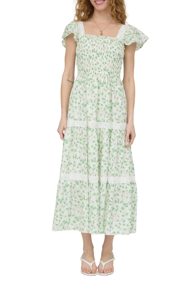 Tiered Midi Dress, Main, color, GREEN MULTI