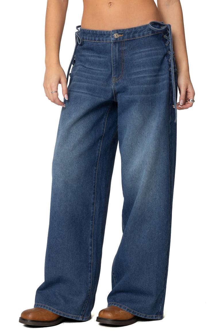 Katt Lace Up Baggy Jeans, Main, color, BLUE