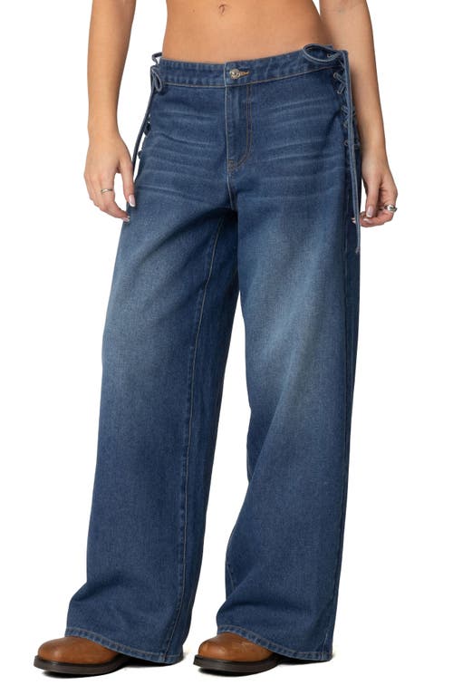 Shop Edikted Katt Lace Up Baggy Jeans In Blue