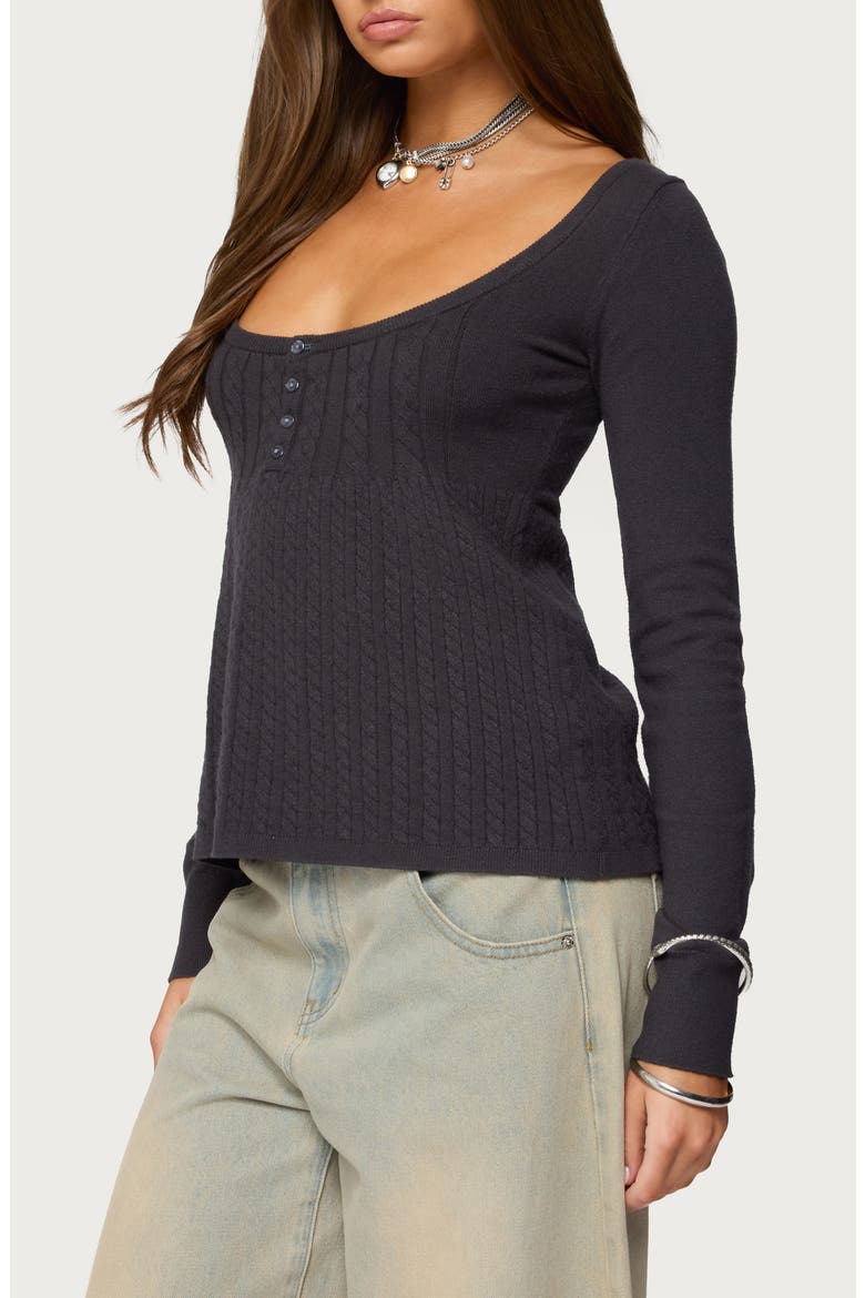 Jaylah Cable Stitch Long Sleeve Shirt, Alternate, color, DARK-GRAY