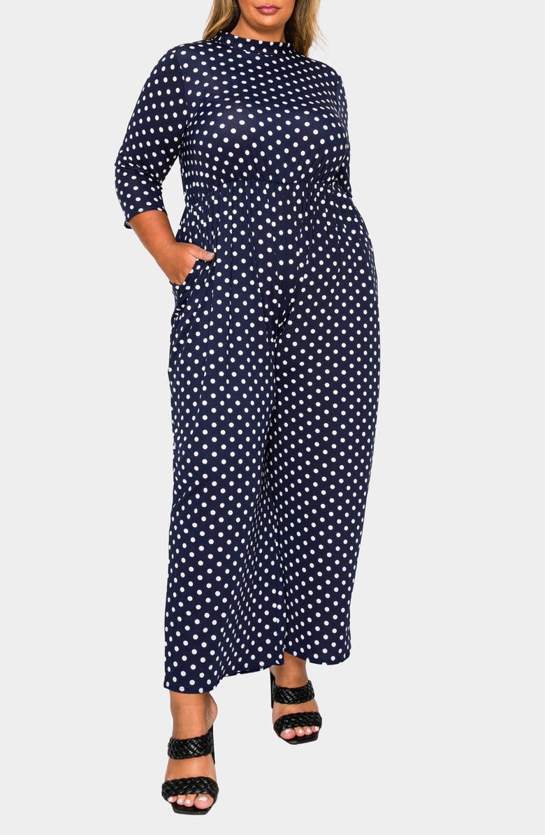 L I V D Lunette Dot Wide Leg Jumpsuit, Alternate, color, Navy White