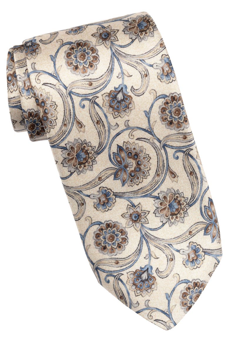 Niccolò - Printed Silk Tie for Men, Main, color, Cream