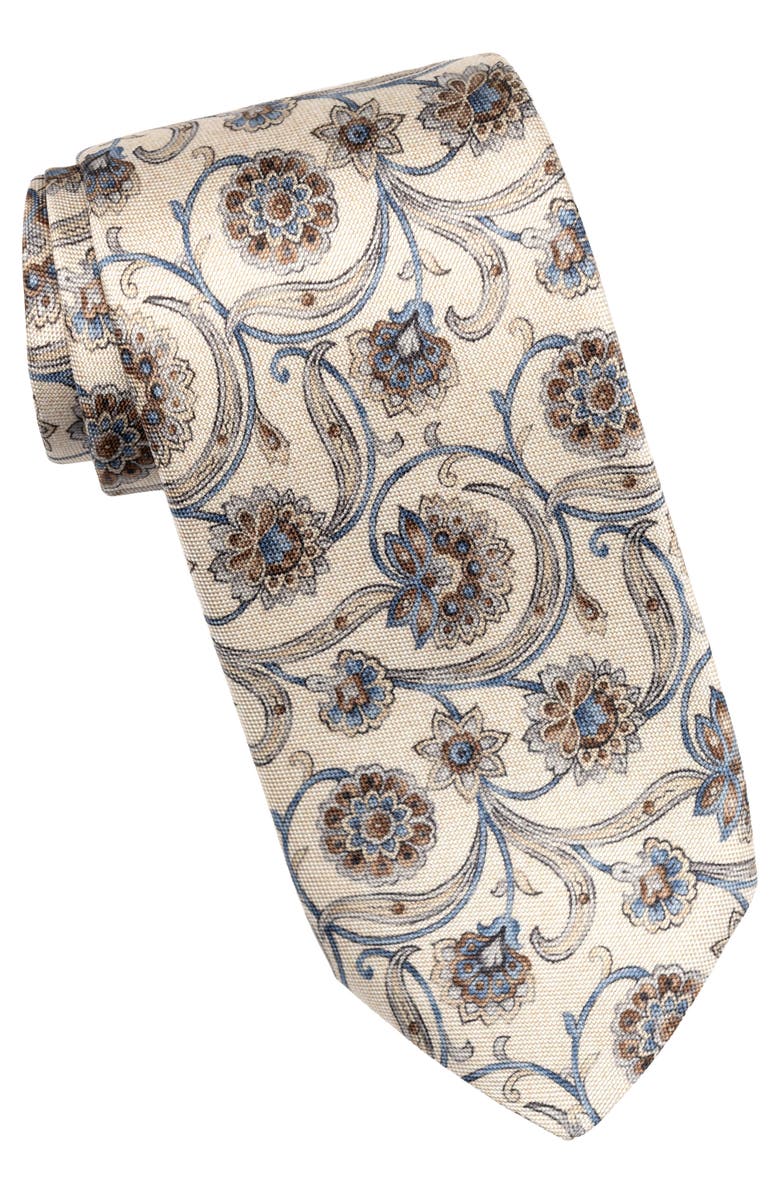 Elizabetta Niccolò - Extra Long Printed Silk Tie for Men, Main, color, Cream