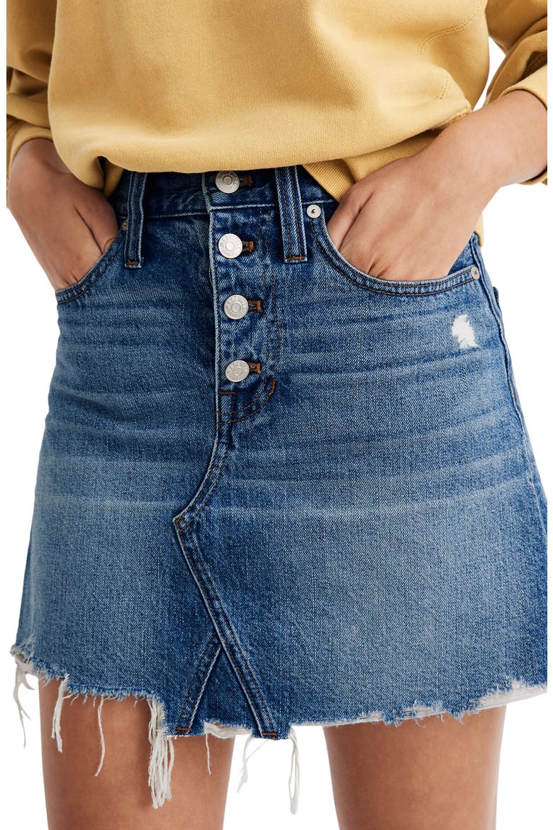 Button-Front Edition: Rigid Denim A-Line Miniskirt, Main, color, HUGHES WASH