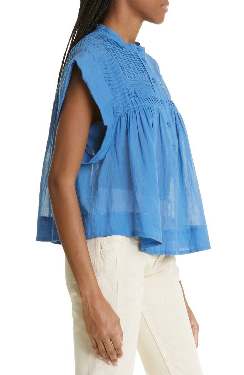 Isabel Marant Étoile Leaza Pintuck Cotton Blouse, Alternate, color, Azure