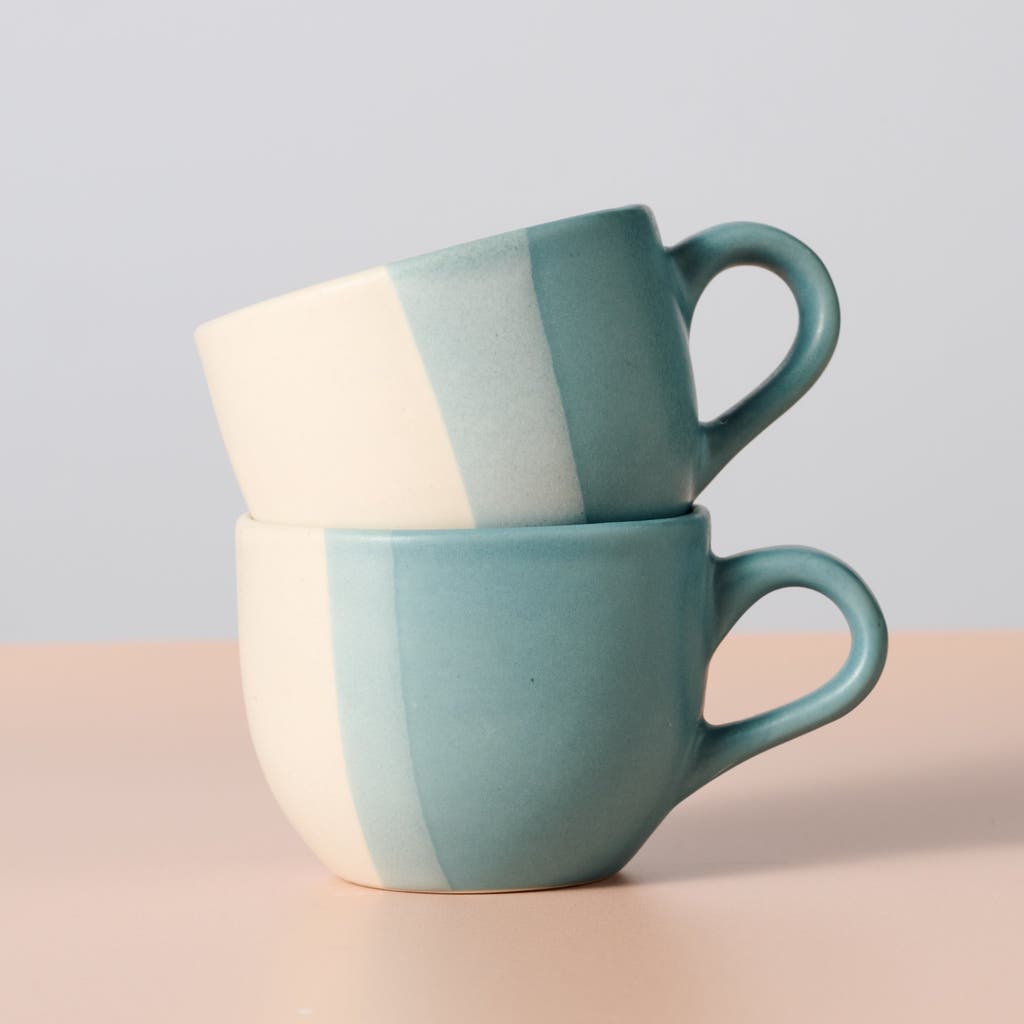 Ten Thousand Villages Pheeka Striped Tea Cups In Green