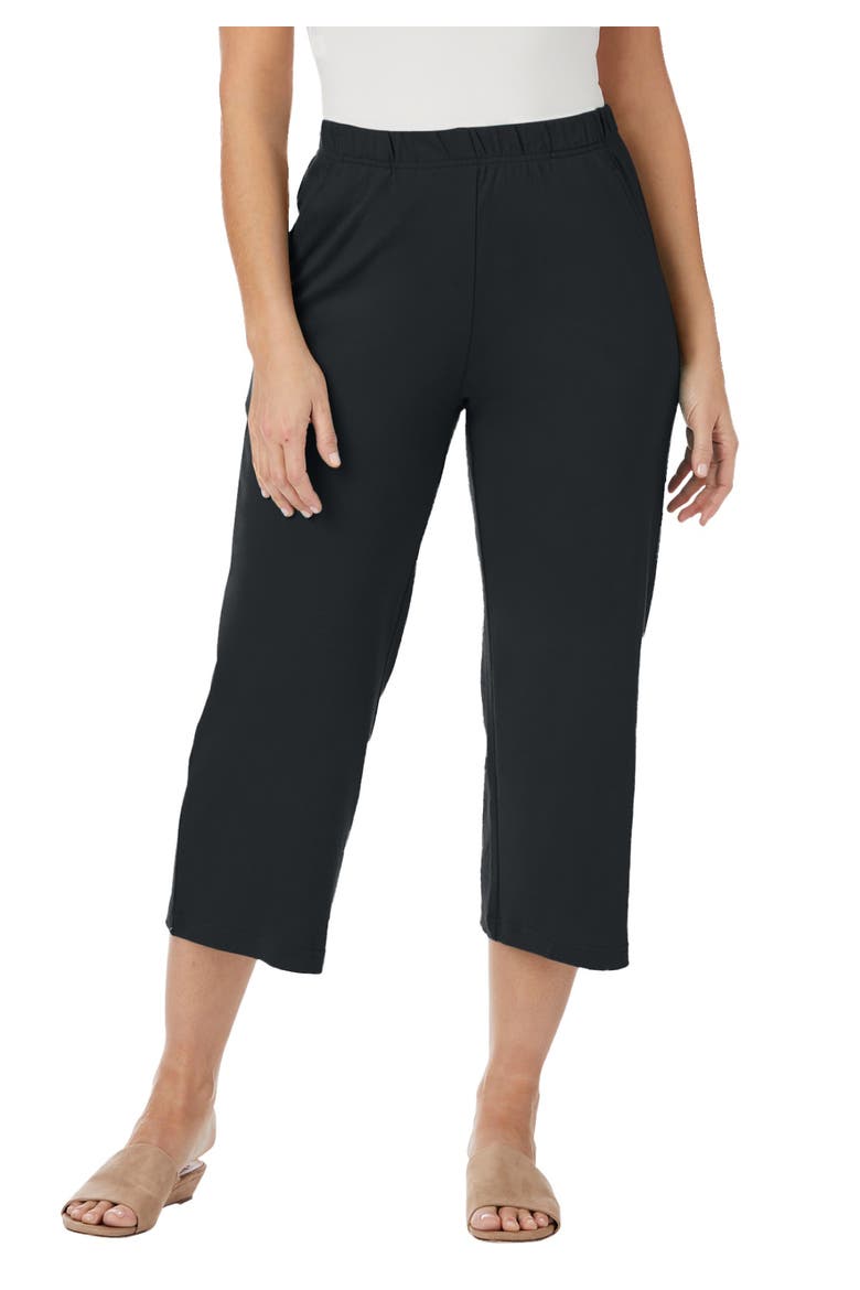 Soft Ease Cotton Knit Cropped Wide Leg Pant, Main, color, BLACK