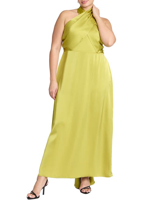 Halter Neck Satin Maxi Dress (Plus)