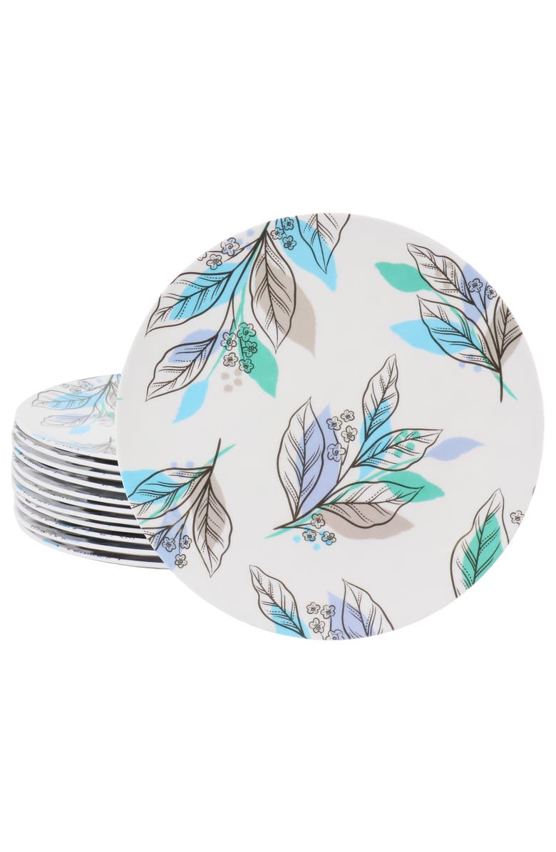 Gibson Home Tropical Sway Vineyard 12 Piece 9 Inch Round Melamine Dessert Plate Set, Main, color, Blue