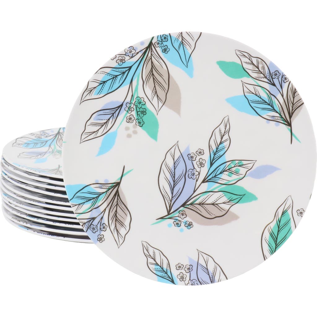 Gibson Home Tropical Sway Vineyard 12 Piece 9 Inch Round Melamine Dessert Plate Set In Blue